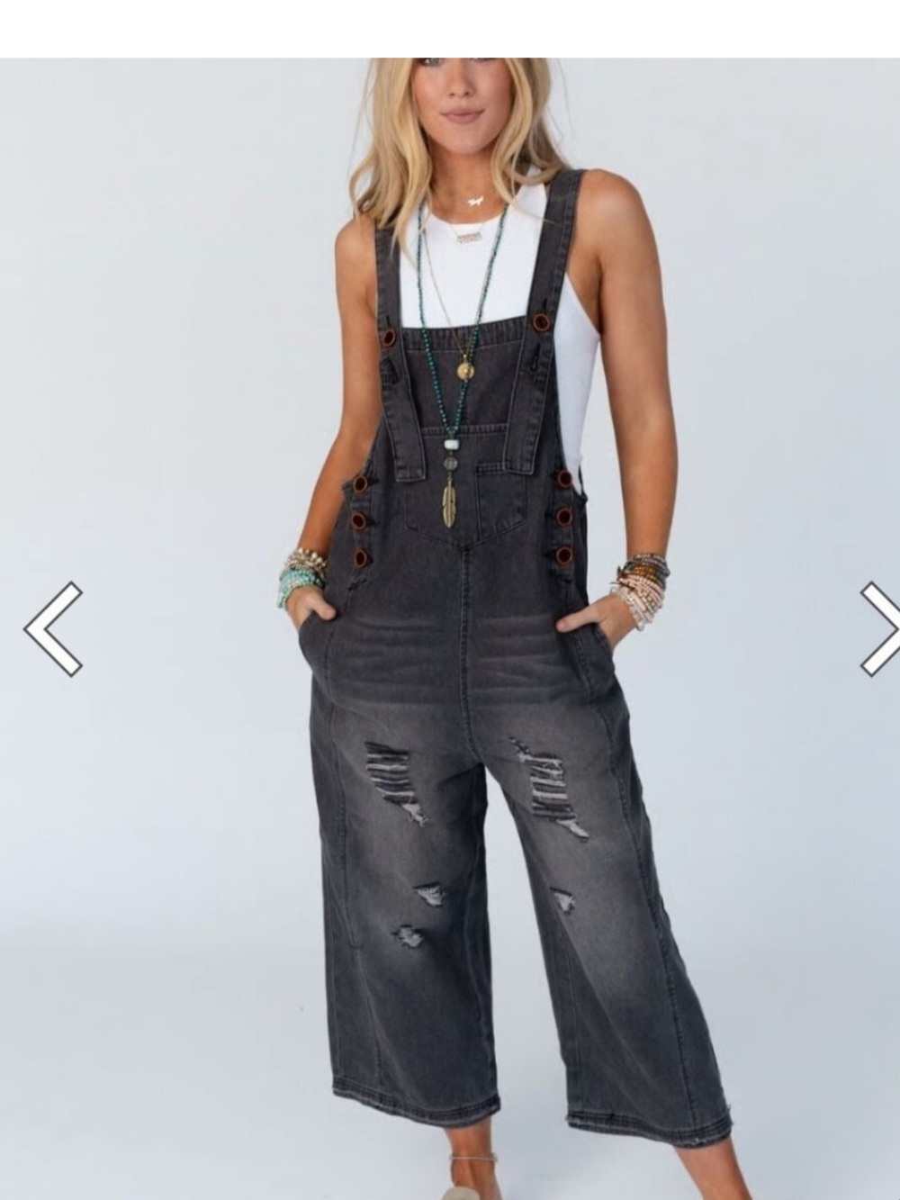 Washed Gray Distressed Denim Overalls - Women's Jumpsuit